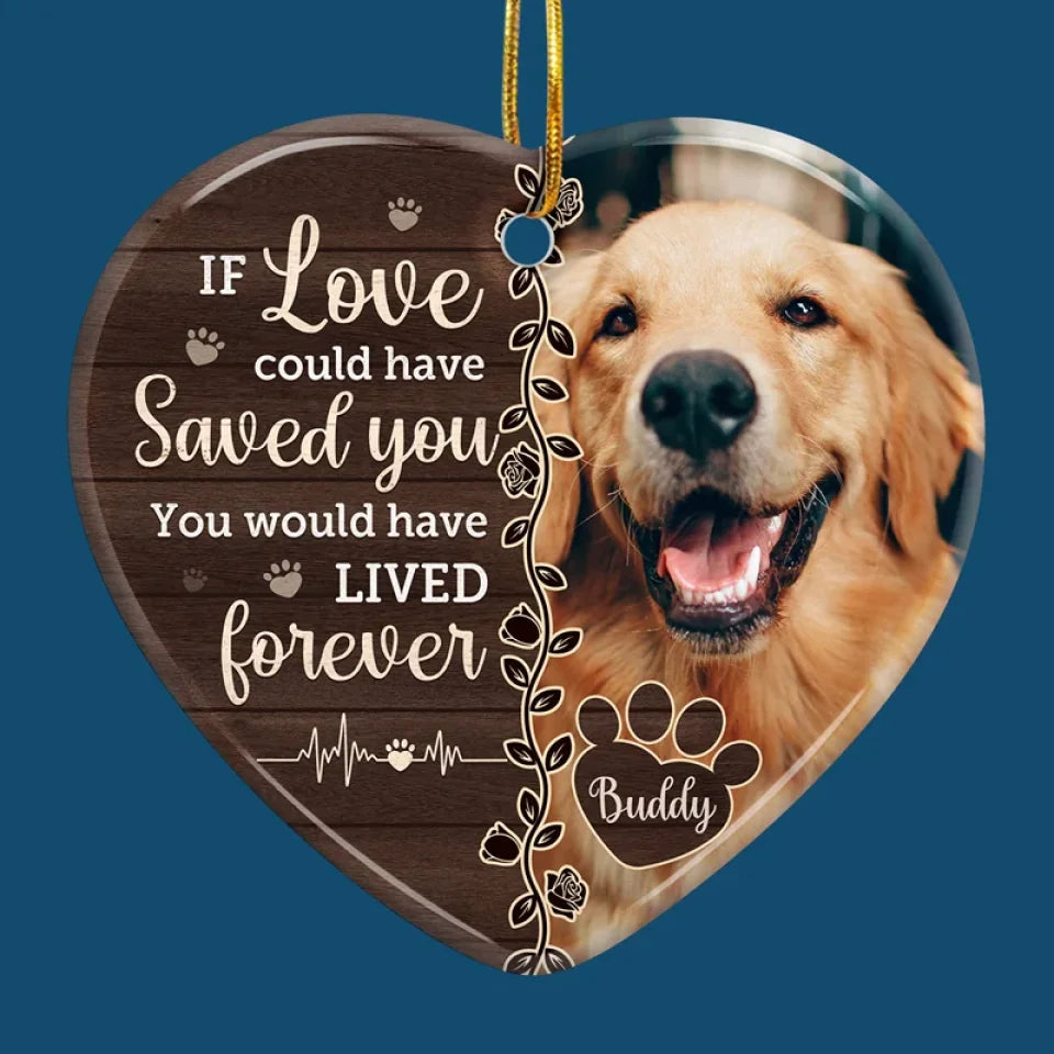 Custom Photo Death Ends A Life, Not A Relationship - Memorial Personalized Custom Ornament - Ceramic Heart Shaped - Christmas Gift, Sympathy Gift For Pet Owners, Pet Lovers