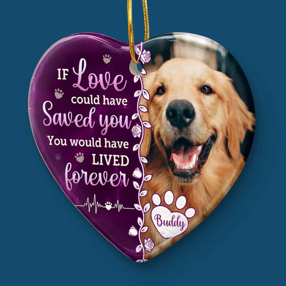 Custom Photo Death Ends A Life, Not A Relationship - Memorial Personalized Custom Ornament - Ceramic Heart Shaped - Christmas Gift, Sympathy Gift For Pet Owners, Pet Lovers