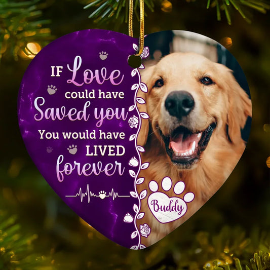 Custom Photo Death Ends A Life, Not A Relationship - Memorial Personalized Custom Ornament - Ceramic Heart Shaped - Christmas Gift, Sympathy Gift For Pet Owners, Pet Lovers