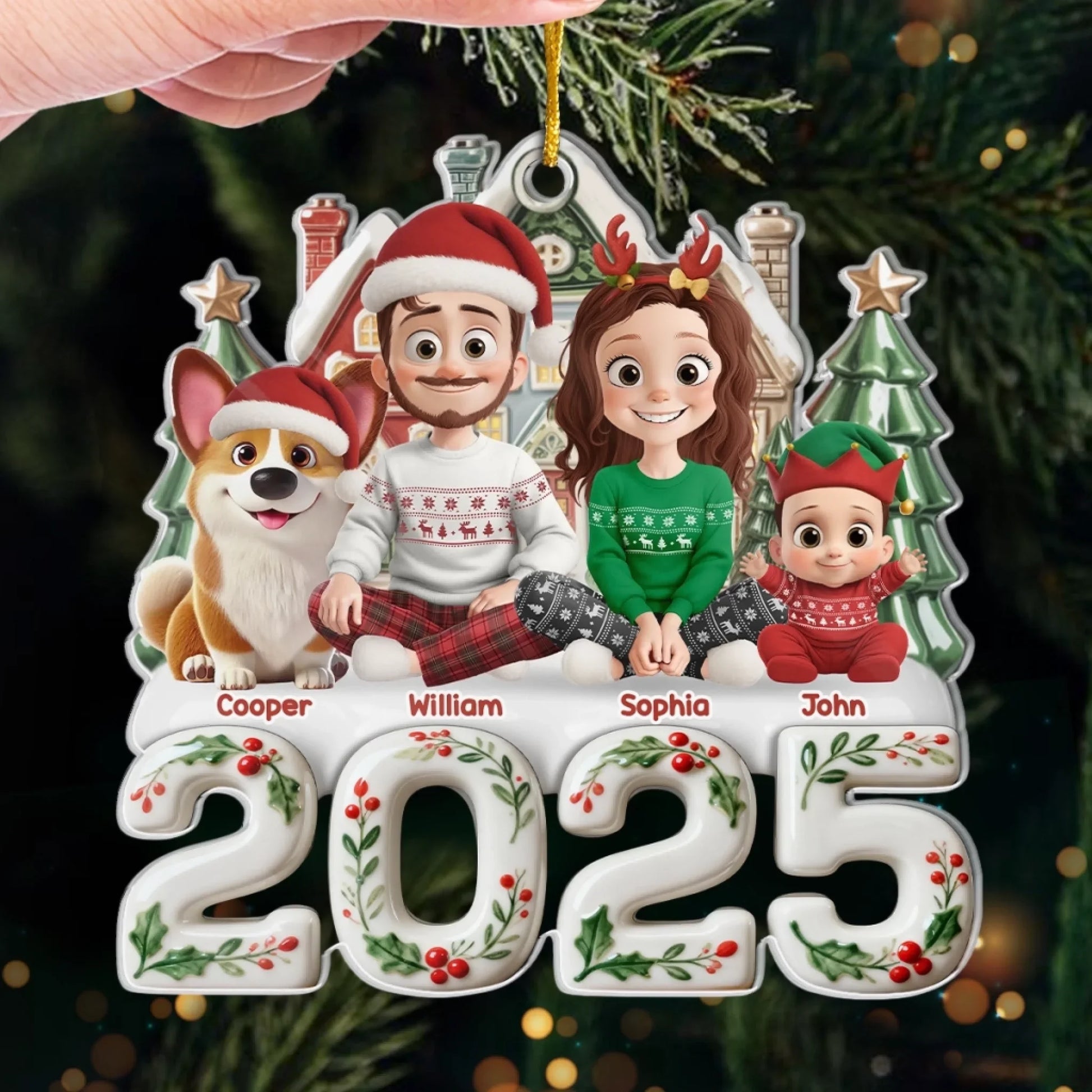 Custom Acrylic Ornament - Personalized Christmas Birthday Gifts For Family, Dog Cat Lovers - Our Happy Place, Right Here