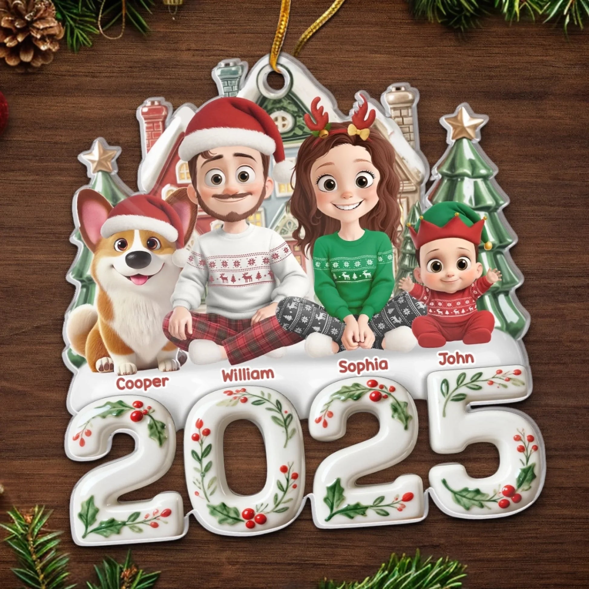 Custom Acrylic Ornament - Personalized Christmas Birthday Gifts For Family, Dog Cat Lovers - Our Happy Place, Right Here