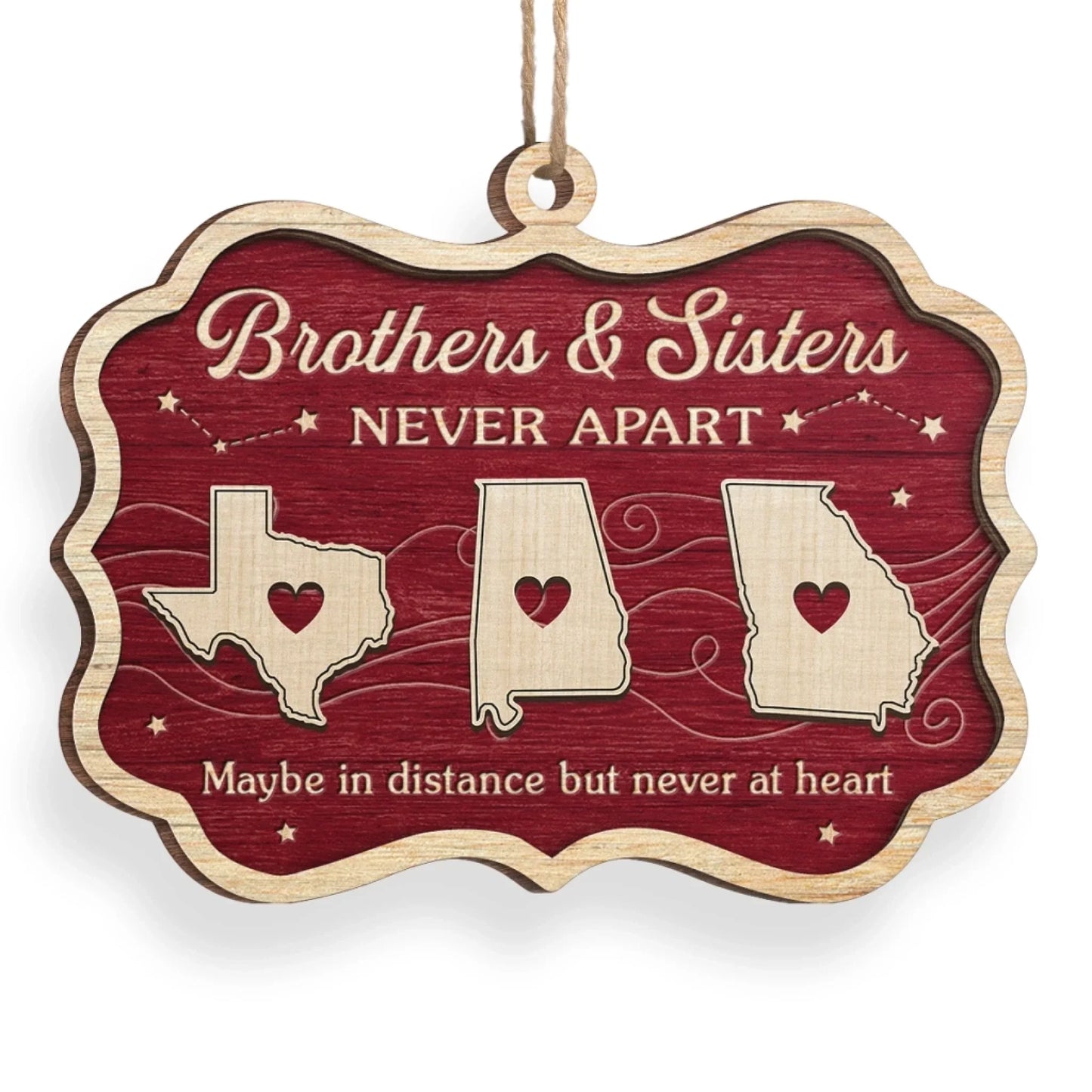 Custom Long Distance Wood Ornament - Personalized Christmas Birthday Gifts For Brother, Sister - Sibling Love Knows No Borders