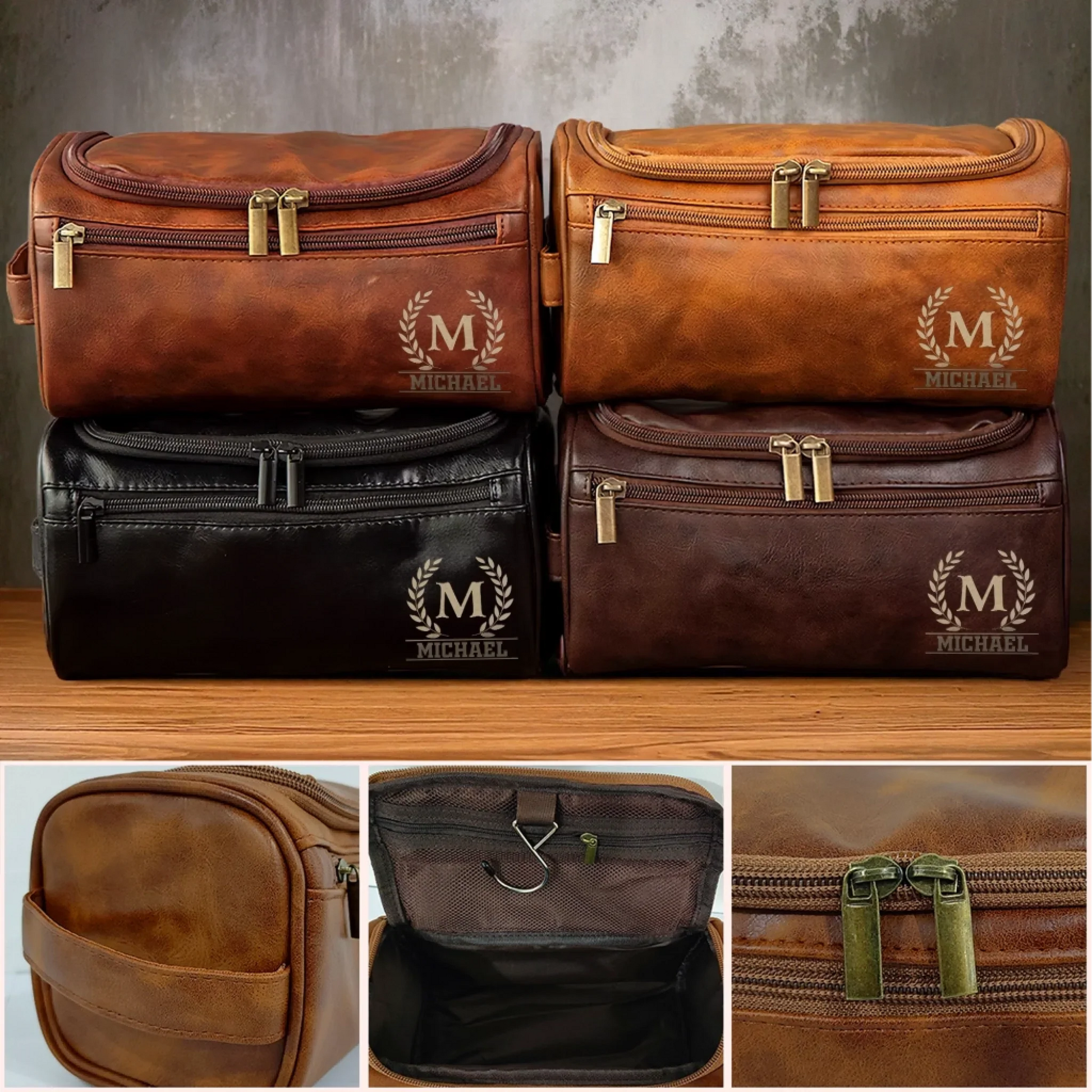 Custom Engraved Leather Toiletry Bag - Personalized Birthday Gifts For Dad, Brother, Grandpa, Husband - Built For Every Path