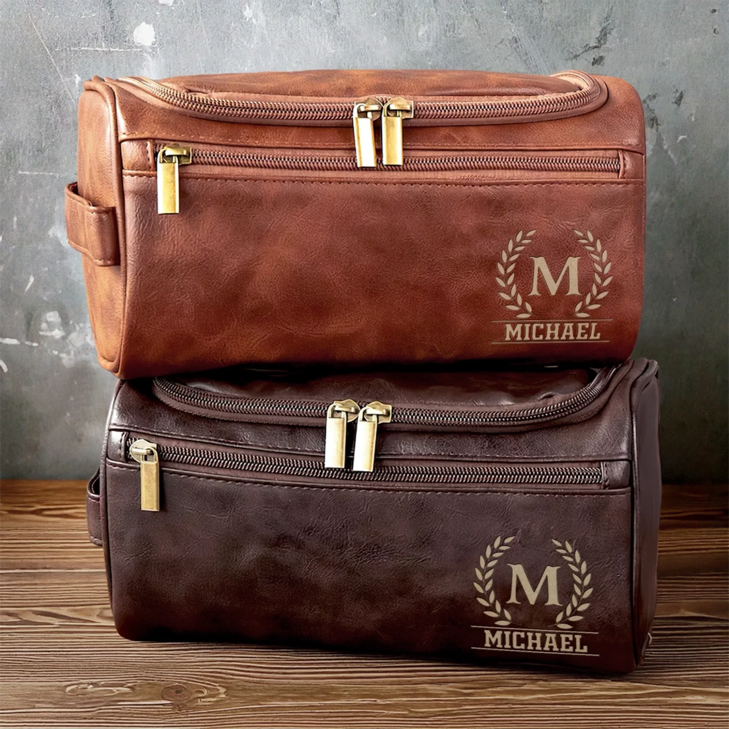 Custom Engraved Leather Toiletry Bag - Personalized Birthday Gifts For Dad, Brother, Grandpa, Husband - Built For Every Path