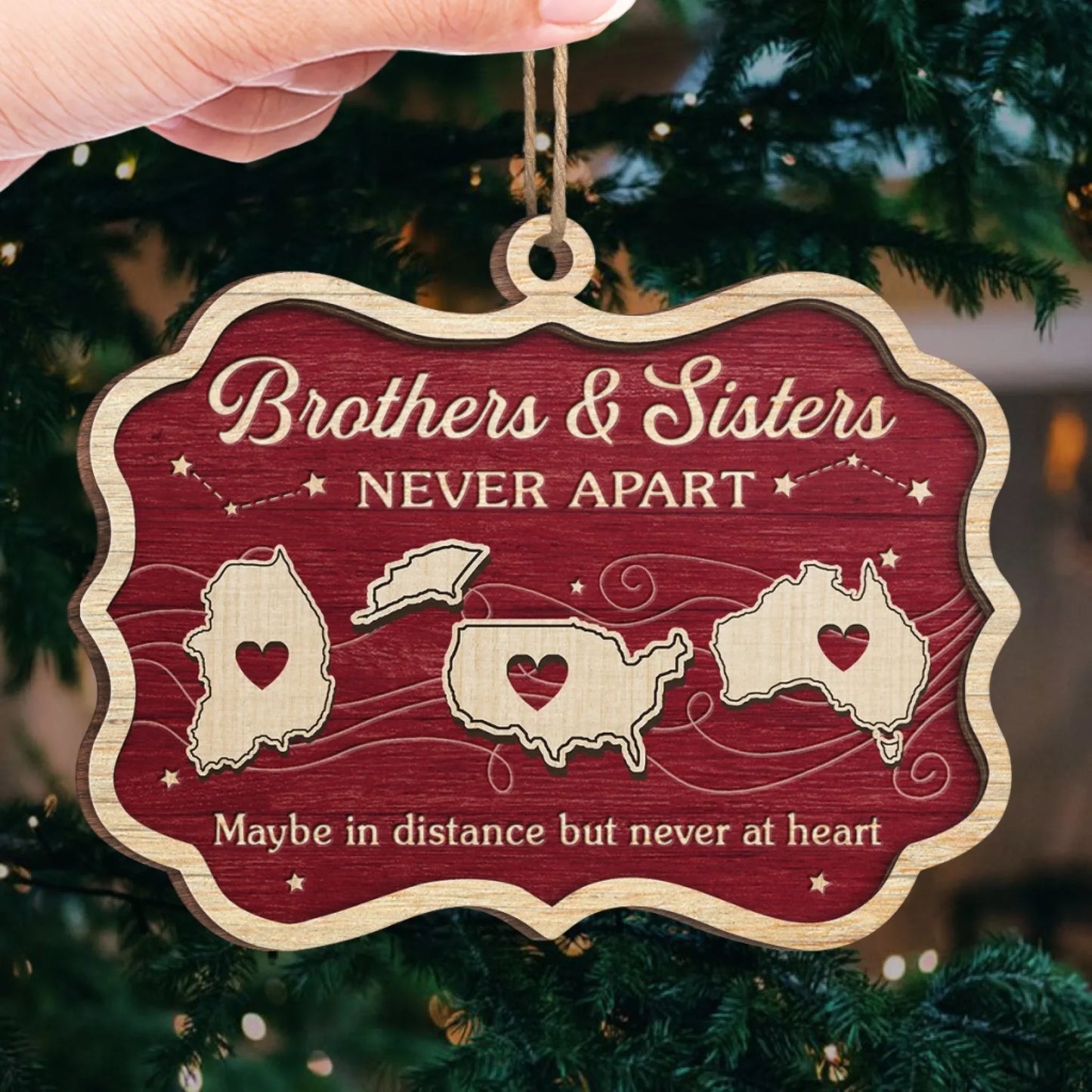 Custom Long Distance Wood Ornament - Personalized Christmas Birthday Gifts For Brother, Sister - Sibling Love Knows No Borders