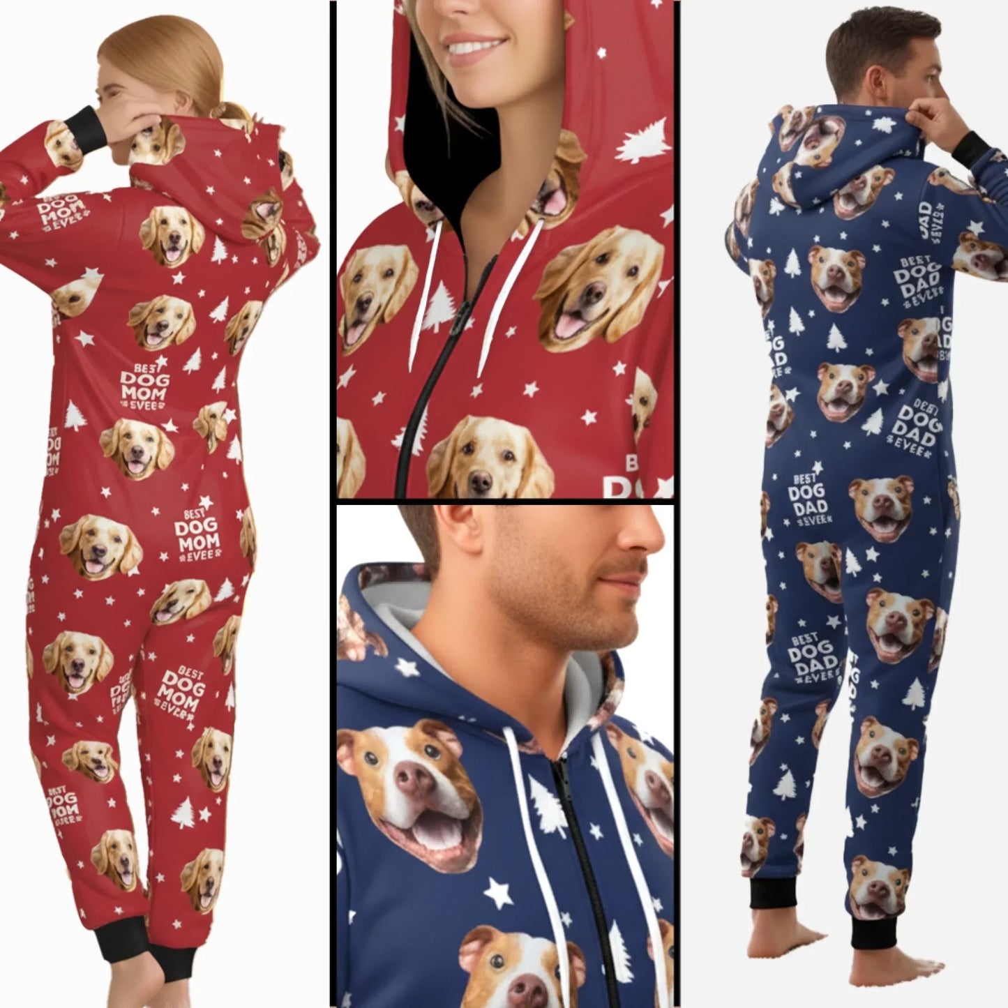 Custom Photo Adult Onesie - Personalized Christmas Birthday Gifts For Dog Cat Lovers, Dog Dad And Mom, Cat Owners - Best Dog Mom Vibes Only