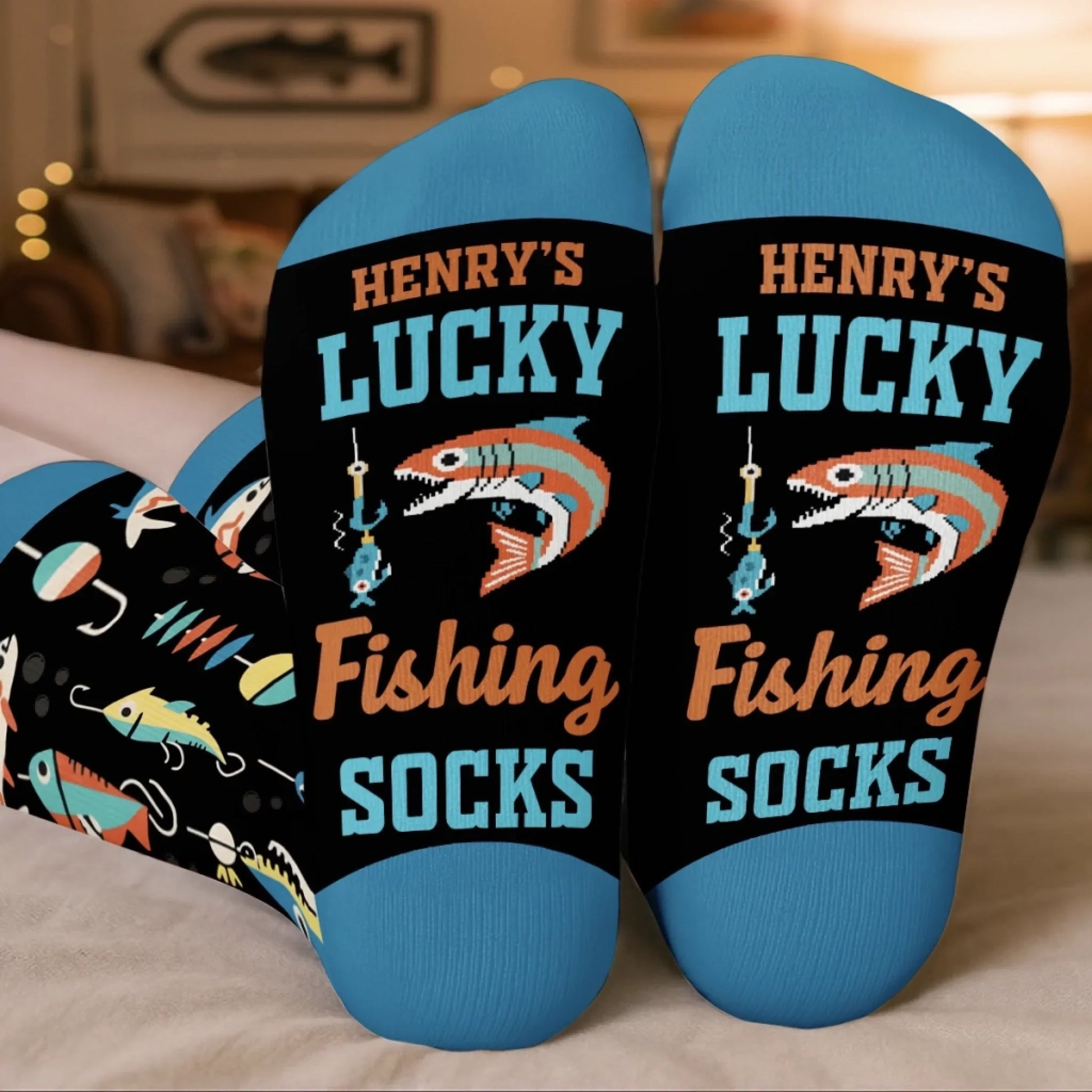 Custom Crew Socks - Personalized Christmas Birthday Fishing Gifts For Fisherman - Walk Like A Lucky Angler