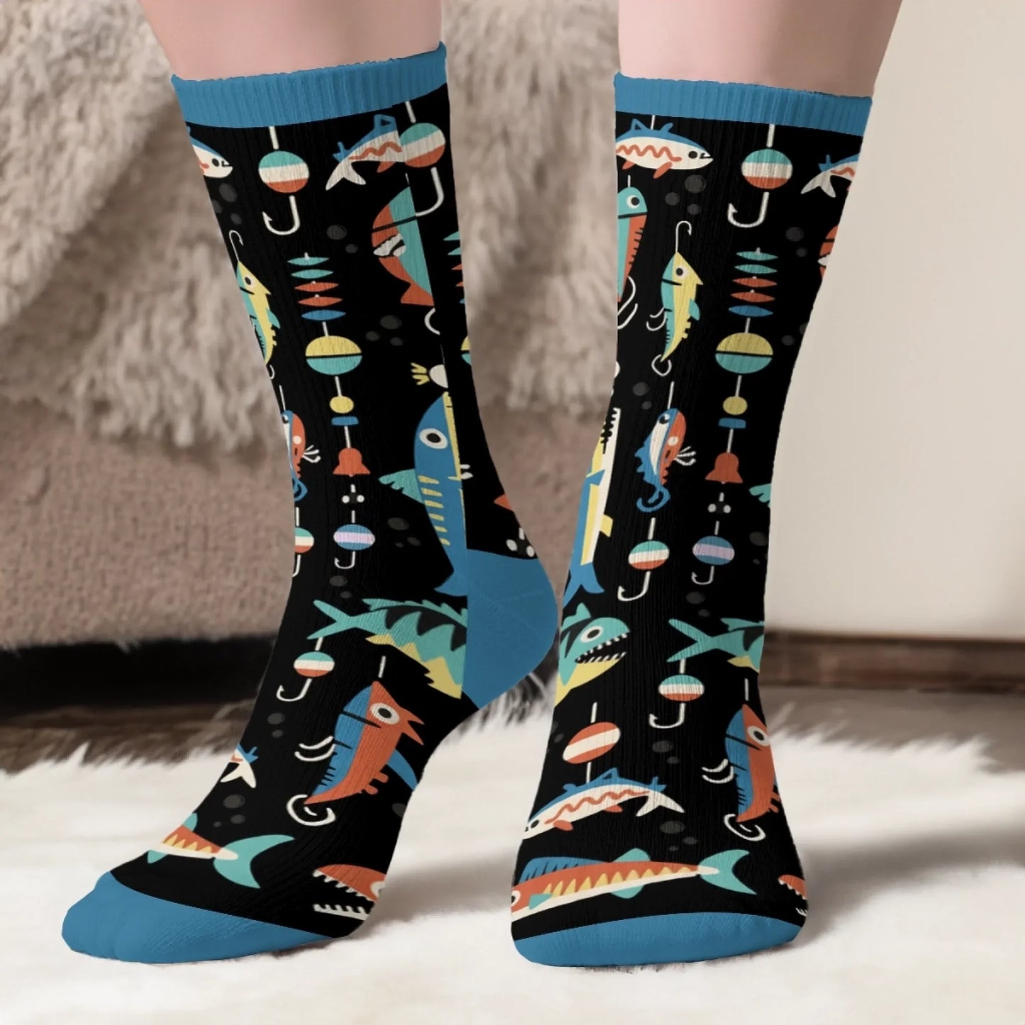 Custom Crew Socks - Personalized Christmas Birthday Fishing Gifts For Fisherman - Walk Like A Lucky Angler