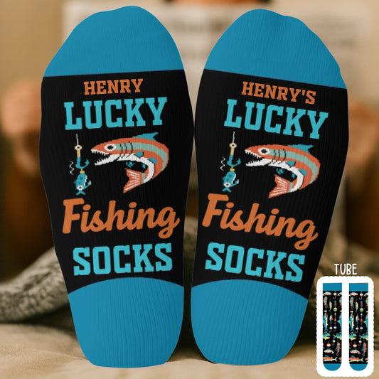 Custom Crew Socks - Personalized Christmas Birthday Fishing Gifts For Fisherman - Walk Like A Lucky Angler