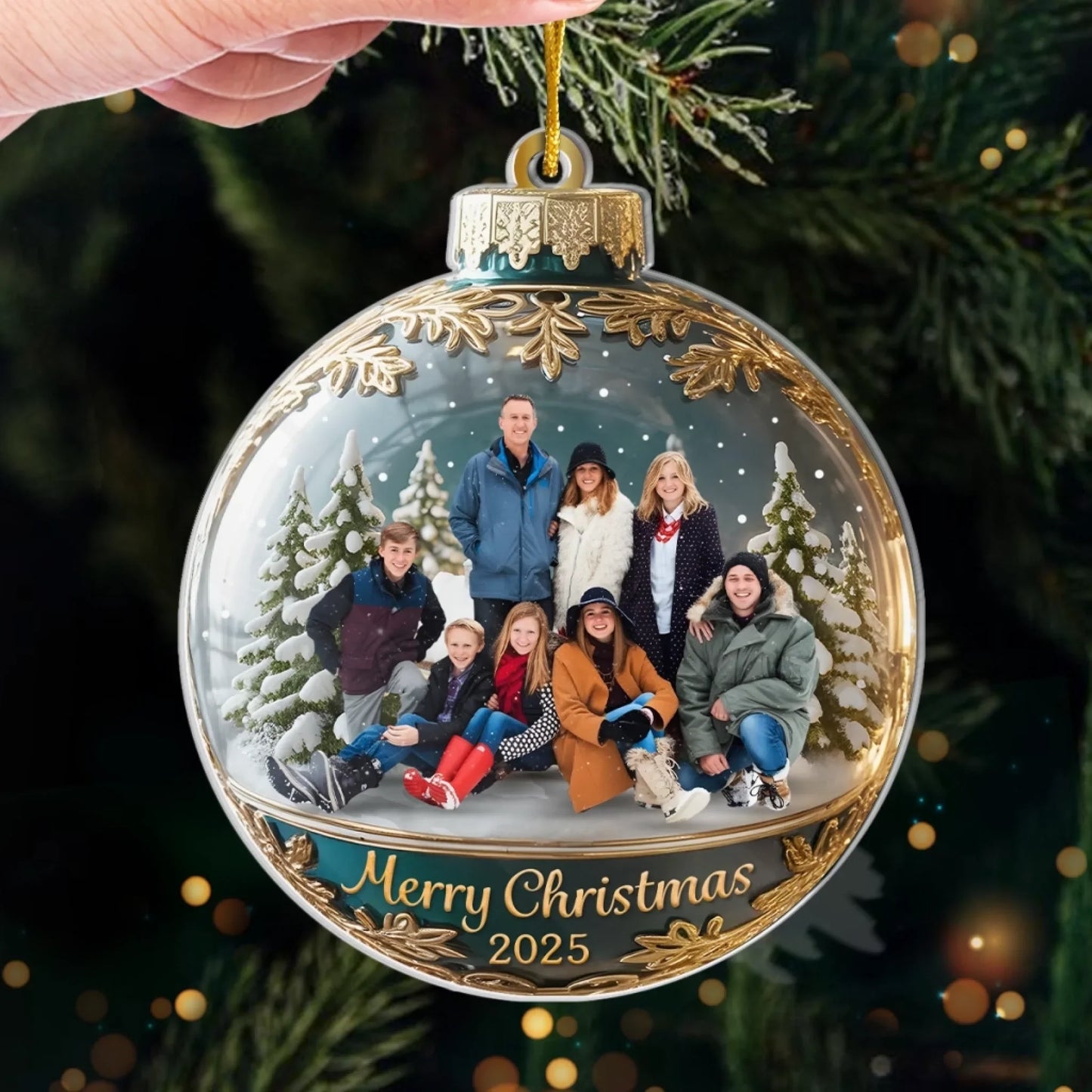 Custom Photo Acrylic Ornament - Personalized Christmas Birthday Gifts For Mom, Dad, Brother, Sister, Kids - Happiness Is Hanging Right Here