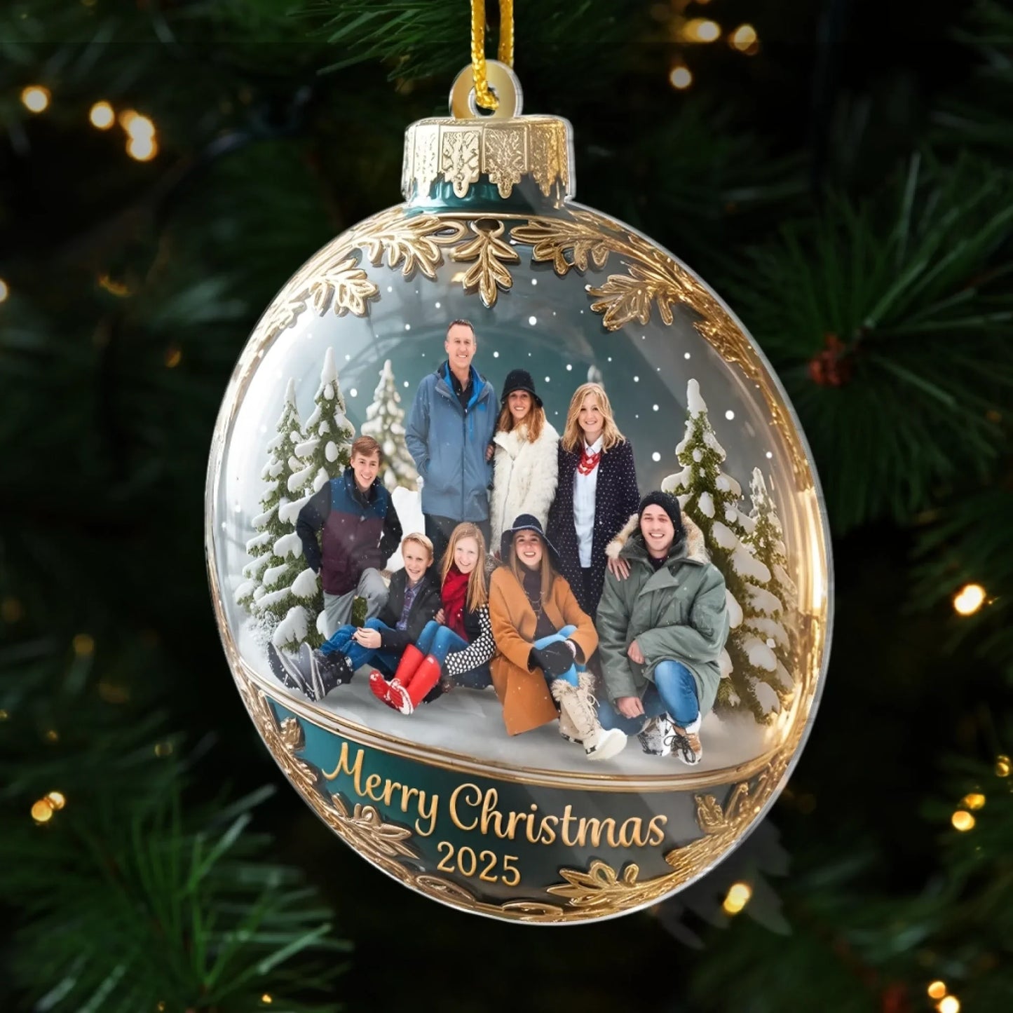 Custom Photo Acrylic Ornament - Personalized Christmas Birthday Gifts For Mom, Dad, Brother, Sister, Kids - Happiness Is Hanging Right Here