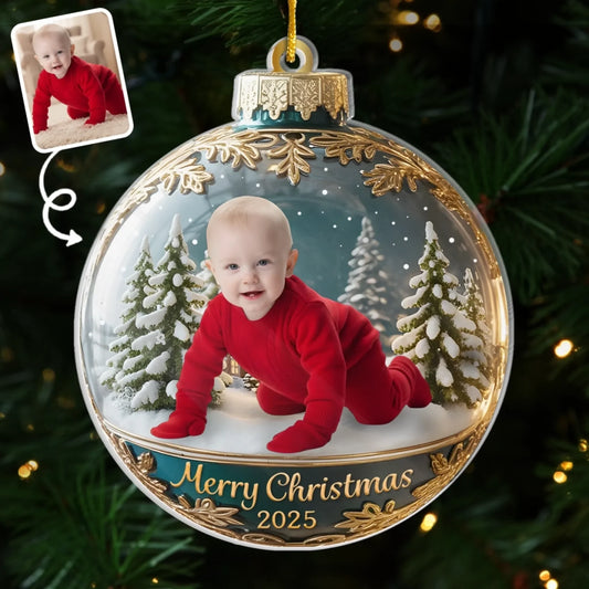 Custom Photo First Christmas Acrylic Ornament - Personalized  Christmas Baby Shower, Gender Reveal Gifts For New Moms, New Dads, New Parents - Little Star Of Our Holiday Night